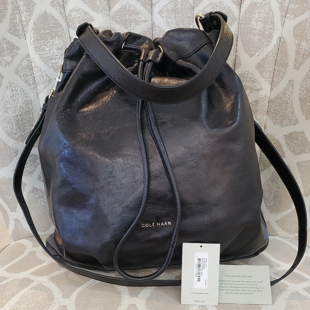 Cole Haan Leather Stagedoor Studio Drawstring Bucket Bag